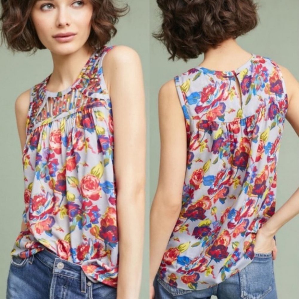 Anthropologie Ranna Gill‎ Faye Floral Top Bright Colourful Size XS Bohemian Boho